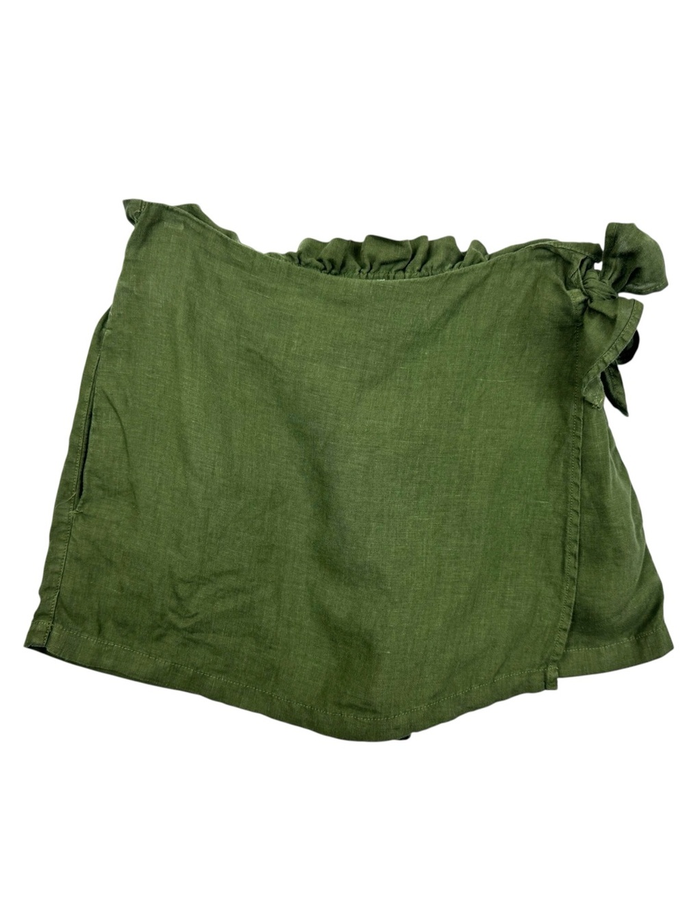 Christian Siriano NY 100% Linen Skort Skirt Paper Bag High Waist Army Green Sz S